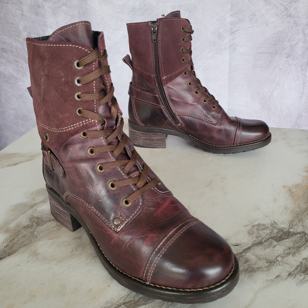 Taos Crace Size 39/8.5 Bordeaux Tall Lace Up Mid Calf Boots